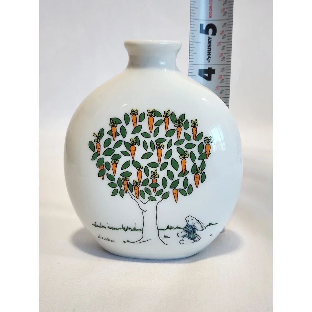 Vintage Oatmeal Studios Papel H Lehrer Rabbit Carrot Tree Bud Vase Japan